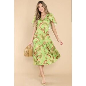 Alden Adair Diana Palma Tiered Midi Maxi Dress‎ Vacation Resort Tropical $392